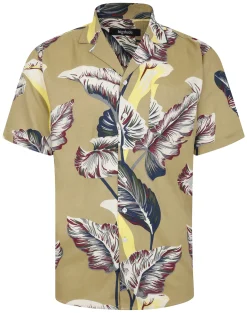 New Bigdude Leaves Viscose Relaxed Collar Shirt Sand Casual Shirts