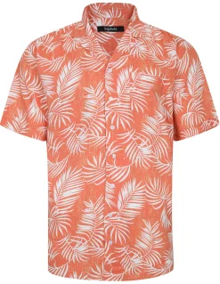 Online Bigdude Leaves Viscose Relaxed Collar Shirt Orange Tall Casual Shirts