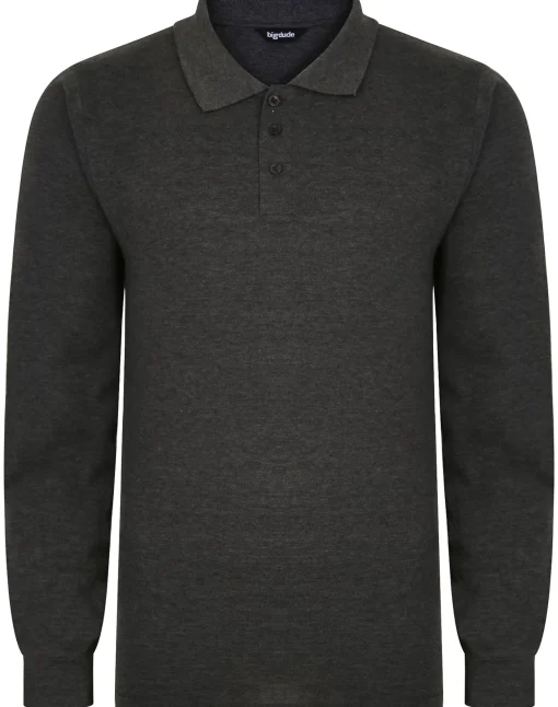 New Bigdude Long Sleeve Polo Shirt Charcoal Marl Polo Shirts