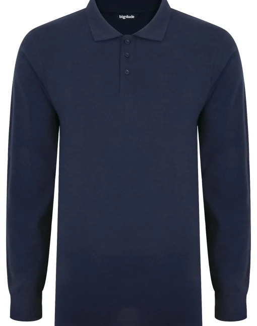 Online Bigdude Long Sleeve Polo Shirt Navy Polo Shirts