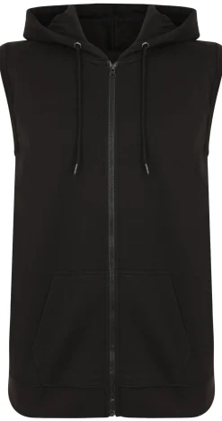 Fashion Bigdude Loop Back Sleeveless Hoody Black Tall Hoodies