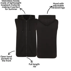Fashion Bigdude Loop Back Sleeveless Hoody Black Tall Hoodies