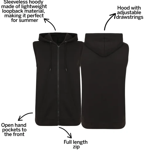 Fashion Bigdude Loop Back Sleeveless Hoody Black Tall Hoodies