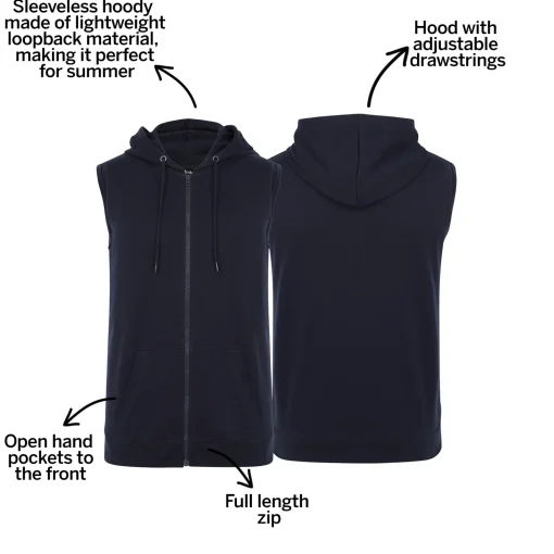 Sale Bigdude Loop Back Sleeveless Hoody Navy Tall Hoodies