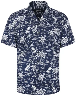 Discount Bigdude Ocean Viscose Relaxed Collar Shirt Navy Tall Casual Shirts