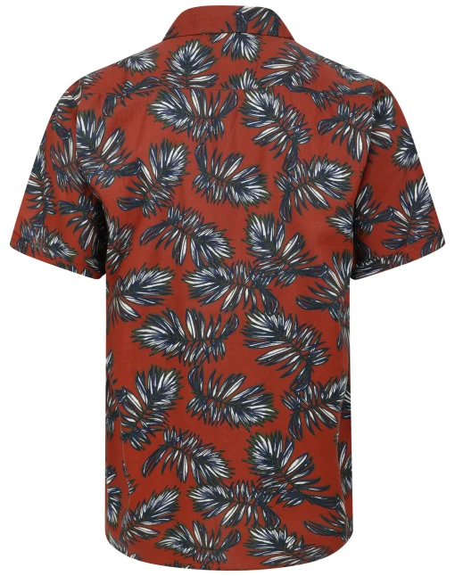Clearance Bigdude Palm Leaves Viscose Relaxed Collar Shirt Pepper Red Tall Casual Shirts