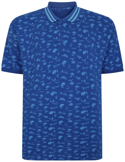 New Bigdude Palm Tree Polo Deep Blue Polo Shirts