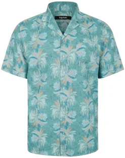 Fashion Bigdude Palms Viscose Relaxed Collar Shirt Green Casual Shirts