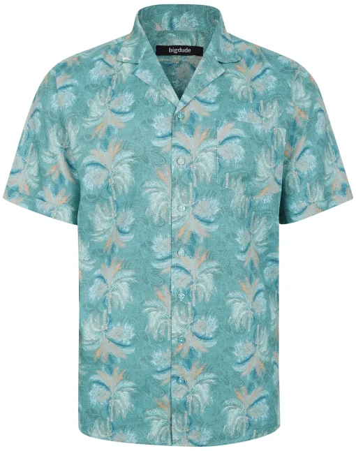 Online Bigdude Palms Viscose Relaxed Collar Shirt Green Tall Casual Shirts