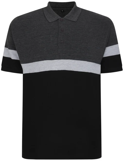Hot Bigdude Pique Colour Block Polo Shirt Charcoal Marl Polo Shirts