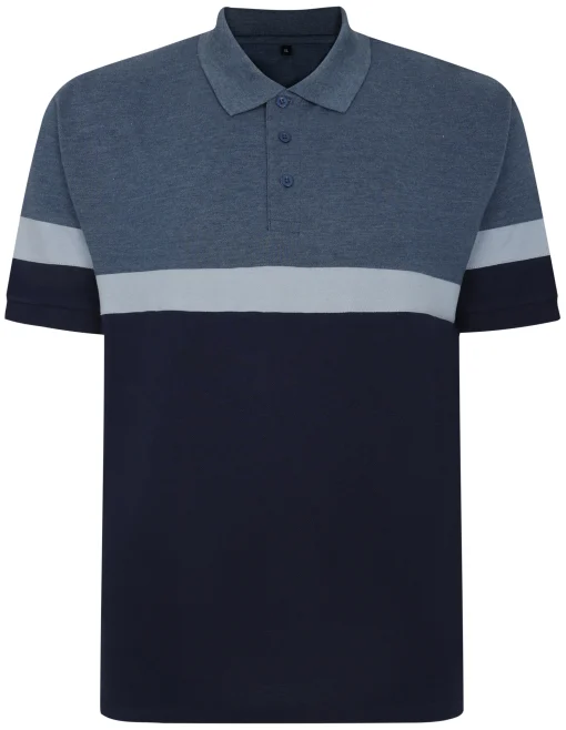 New Bigdude Pique Colour Block Polo Shirt Denim Polo Shirts