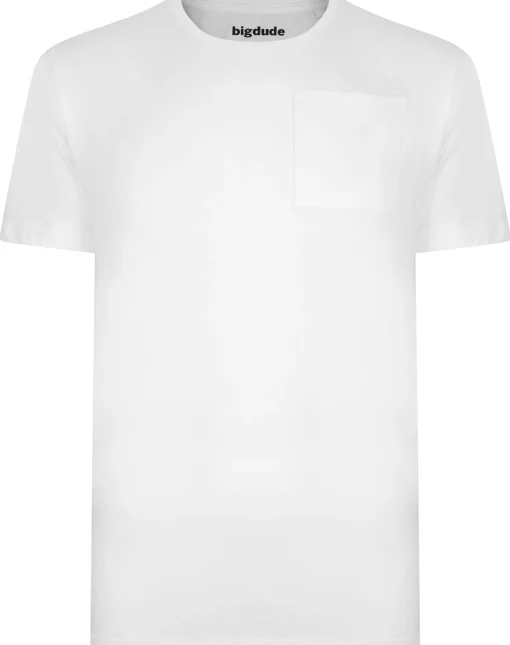 Fashion Bigdude Plain Crew Neck T-Shirt With Pocket White T-shirts