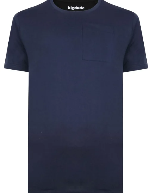 Outlet Bigdude Plain Crew Neck T-Shirt With Pocket Navy T-shirts