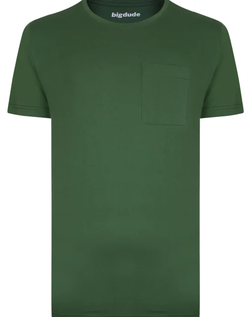 Clearance Bigdude Plain Crew Neck T-Shirt With Pocket Deep Green T-shirts