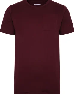 Outlet Bigdude Plain Crew Neck T-Shirt With Pocket Burgundy Tall T-shirts