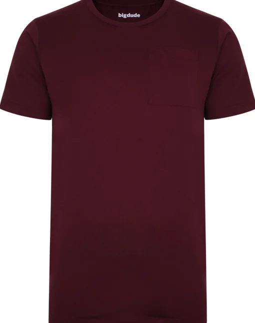 Outlet Bigdude Plain Crew Neck T-Shirt With Pocket Burgundy Tall T-shirts