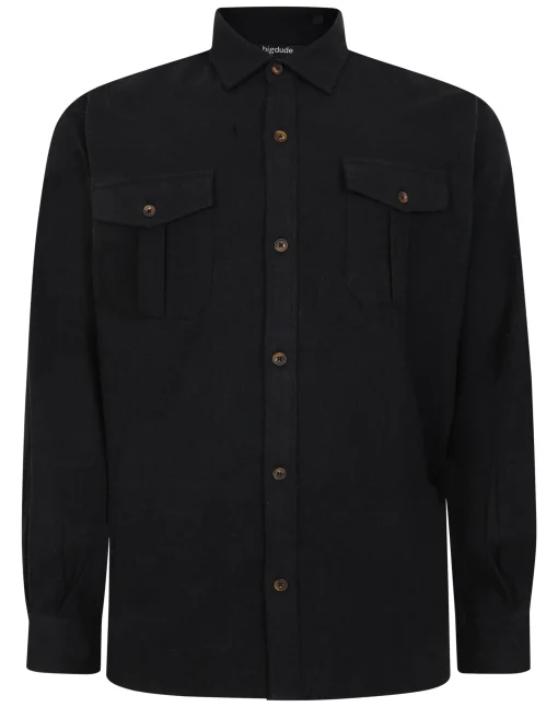 Sale Bigdude Plain Flannel Long Sleeve Shirt Black Tall Casual Shirts
