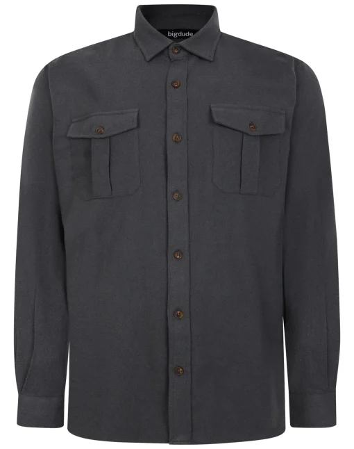 Sale Bigdude Plain Flannel Long Sleeve Shirt Charcoal Tall Casual Shirts