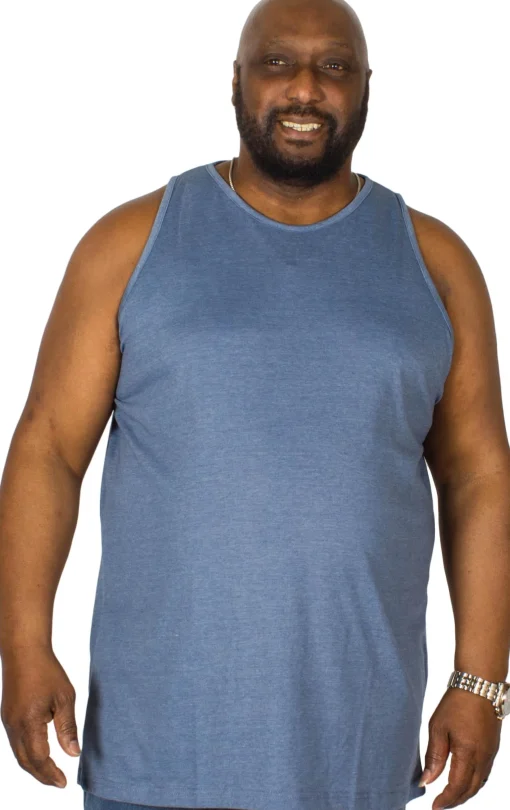 Fashion Bigdude Plain Vest Denim Marl Tall Tank Tops