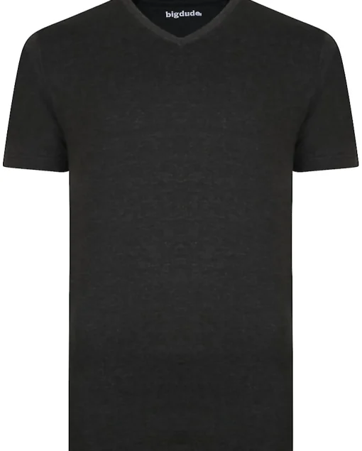 Outlet Bigdude Plain V-Neck T-Shirt Charcoal Marl T-shirts