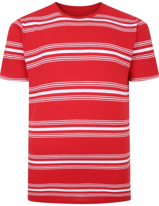 Hot Bigdude Pure Cotton Striped T-Shirt Red Tall T-shirts