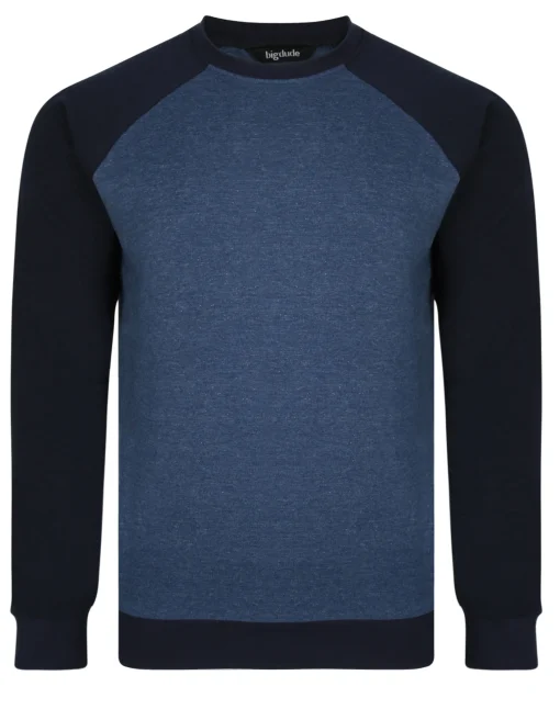 New Bigdude Raglan Contrast Crew Neck Sweatshirt Denim Marl/Navy Hoodies