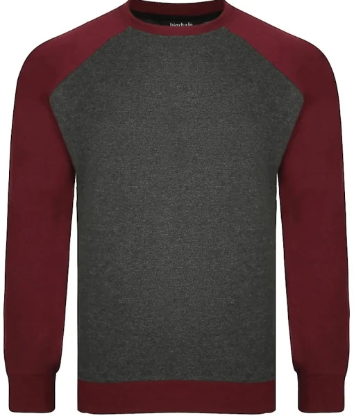 Discount Bigdude Raglan Contrast Crew Neck Sweatshirt Charcoal/Burgundy Hoodies