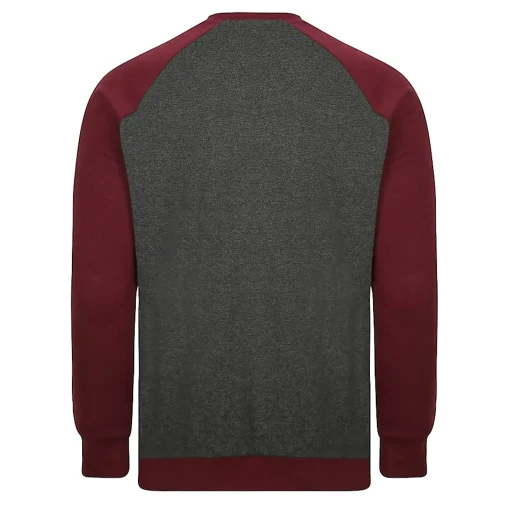 Discount Bigdude Raglan Contrast Crew Neck Sweatshirt Charcoal/Burgundy Hoodies