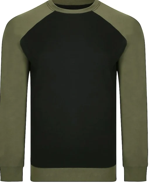 Discount Bigdude Raglan Contrast Crew Neck Sweatshirt Black/Khaki Sweatshirts & Cardigans