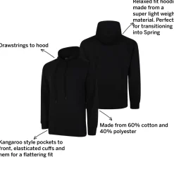 Sale Bigdude Relaxed Fit Lightweight Hoody Black Tall Hoodies
