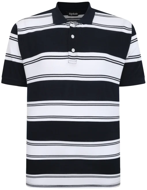 Clearance Bigdude Rugby Striped Pique Polo Navy Polo Shirts