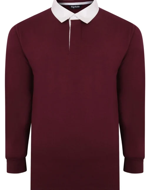 Hot Bigdude Rugby Style Long Sleeve Polo Shirt Burgundy Polo Shirts