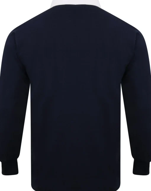Sale Bigdude Rugby Style Long Sleeve Polo Shirt Navy Polo Shirts
