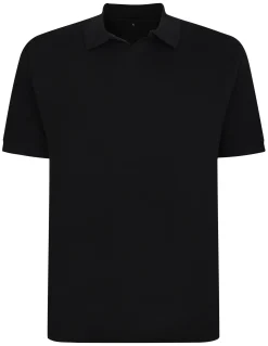 Fashion Bigdude Soft Jersey Cuban Collar Polo Shirt Black Tall Polo Shirts