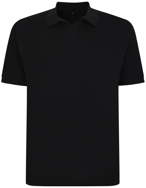 Fashion Bigdude Soft Jersey Cuban Collar Polo Shirt Black Tall Polo Shirts