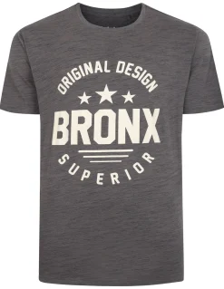 Fashion Bigdude Space Dye Bronx Print T-Shirt Charcoal Tall T-shirts