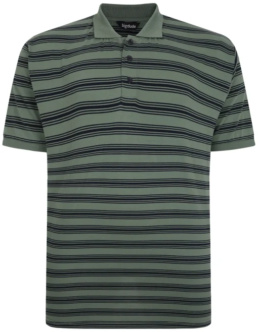 Fashion Bigdude Striped Jersey Polo Sage Green Polo Shirts