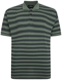 Clearance Bigdude Striped Jersey Polo Sage Green Tall Polo Shirts