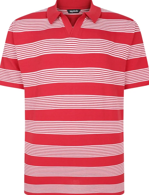Discount Bigdude Striped Relaxed Collar Polo Pepper Red/White Polo Shirts