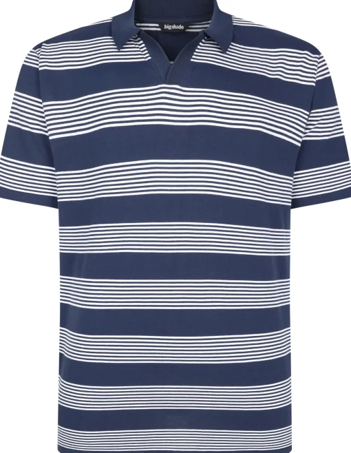 Online Bigdude Striped Relaxed Collar Polo Navy/White Polo Shirts