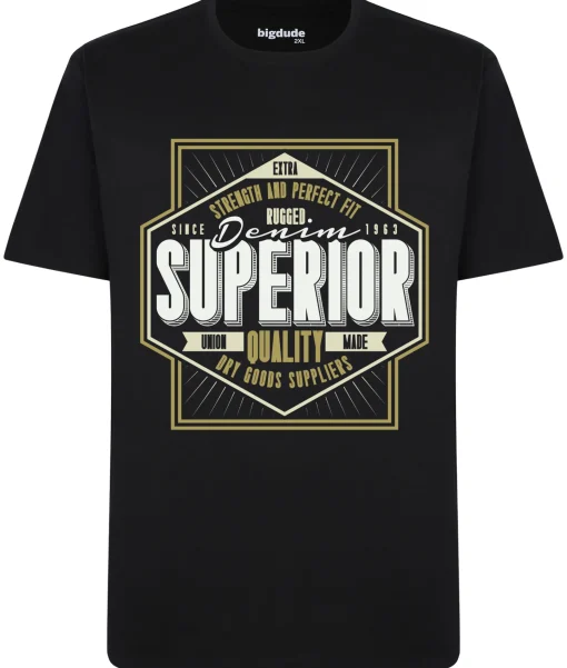 New Bigdude Superior Print T-Shirt Black Tall T-shirts