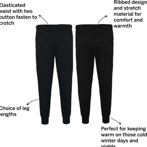 Hot Bigdude Thermal Long Johns Black Pajama Bottoms|Pajamas