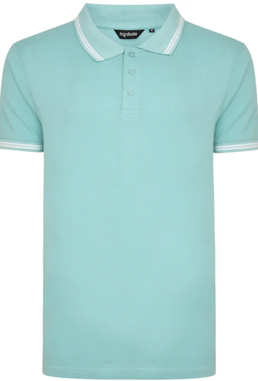 Hot Bigdude Tipped Polo Shirt Turquoise Polo Shirts