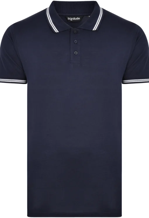 Hot Bigdude Tipped Polo Shirt Navy Polo Shirts