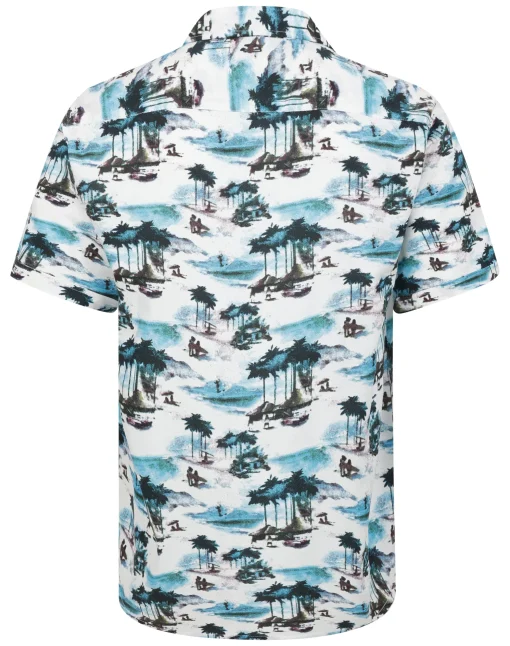 Fashion Bigdude Tropical Island Viscose Relaxed Collar Shirt White Casual Shirts