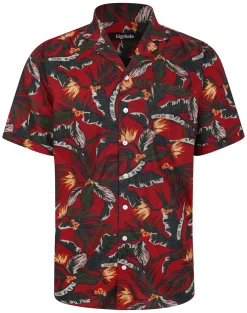 Clearance Bigdude Tropical Trees Viscose Relaxed Collar Shirt Pepper Red Casual Shirts