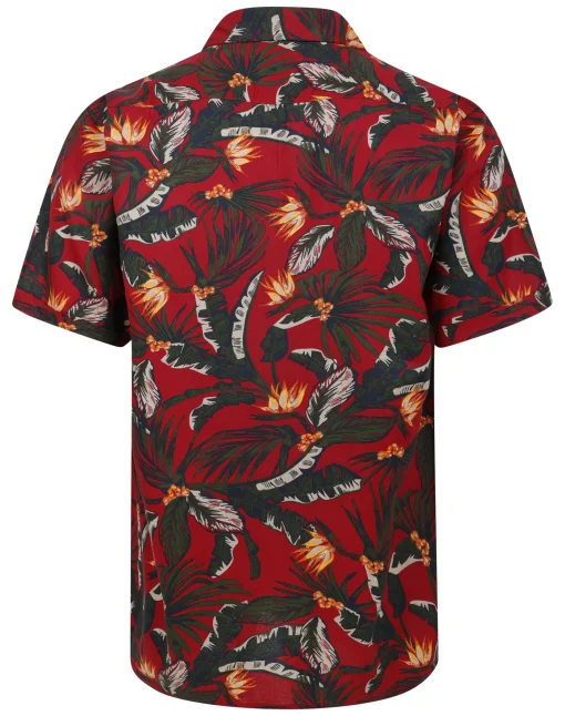 Clearance Bigdude Tropical Trees Viscose Relaxed Collar Shirt Pepper Red Casual Shirts