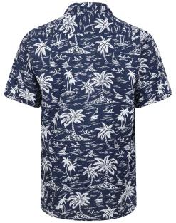 New Bigdude Tropical Trees Viscose Relaxed Collar Shirt Blue Tall Casual Shirts