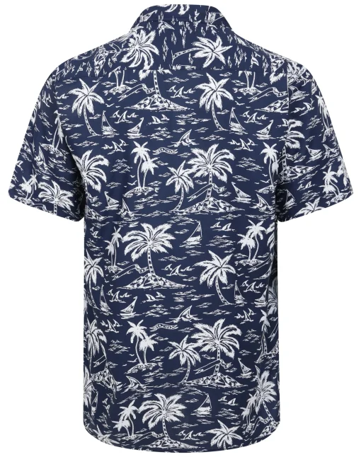 New Bigdude Tropical Trees Viscose Relaxed Collar Shirt Blue Tall Casual Shirts