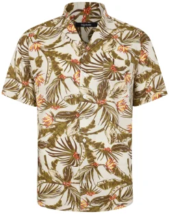 New Bigdude Tropical Trees Viscose Relaxed Collar Shirt White Tall Casual Shirts